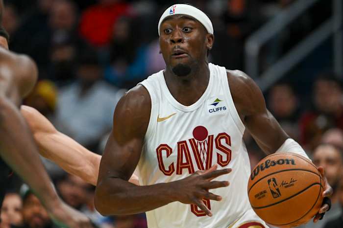 Feb 25, 2024; Washington, District of Columbia, USA; Cleveland Cavaliers guard Caris LeVert (3) makes a move to the basket during the first half against the Washington Wizards at Capital One Arena.
